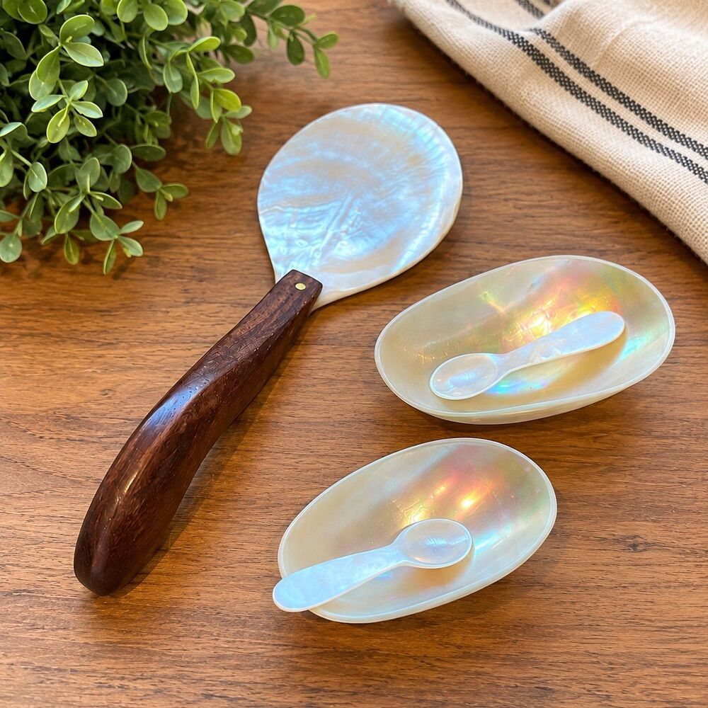 Mother of Pearl Serving Set: Salt Cellar/Caviar + Larger Serving Spoon